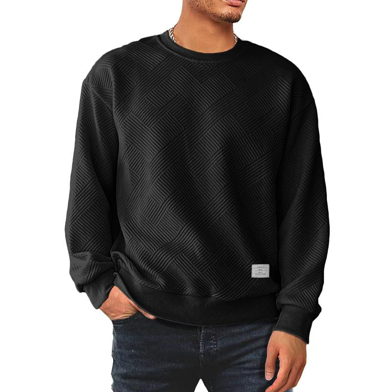 Dokotoo Men Men'S Crewneck Sweatshirts Soild Color Geometric Texture Long Sleeve Casual Pullover Shirt