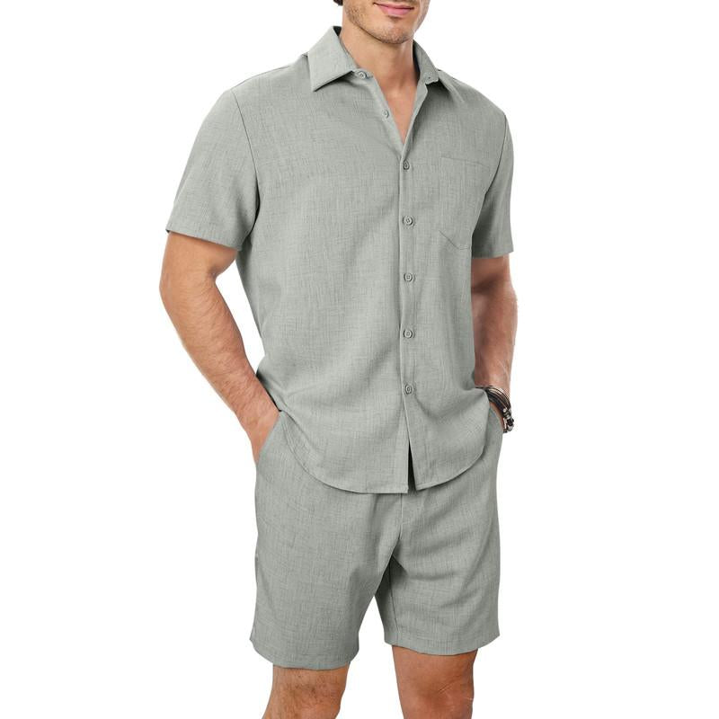 Dokotoo Men Menswear Men'S 2 Piece Casual Summer Beach Button down Shirt Shortsleeve Solid Shirts and Shorts Yoga Outfits Sets Suits Clothes