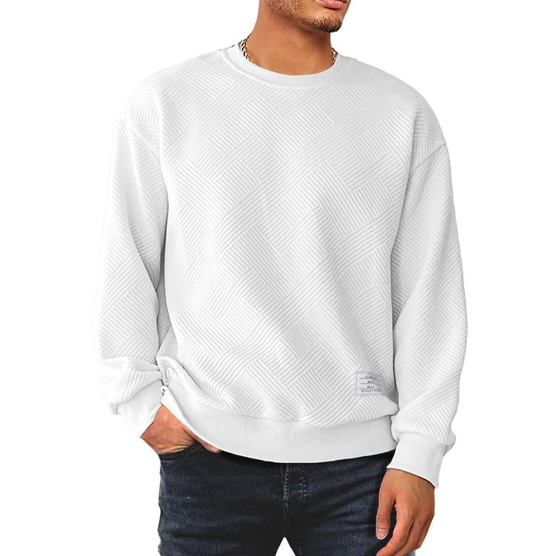 Dokotoo Men Men'S Crewneck Sweatshirts Soild Color Geometric Texture Long Sleeve Casual Pullover Shirt