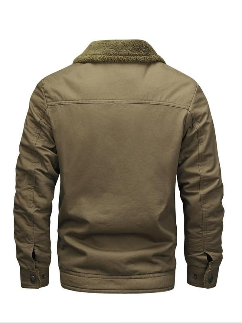 Men'S Solid Button Front Pocket Fleece Jacket, Regular Fit Casual Long Sleeve Thermal Lined Collared Outerwear for Winter, Men'S Clothes for Daily Wear