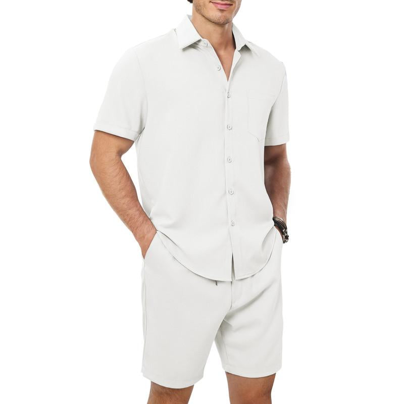 Dokotoo Men Menswear Men'S 2 Piece Casual Summer Beach Button down Shirt Shortsleeve Solid Shirts and Shorts Yoga Outfits Sets Suits Clothes