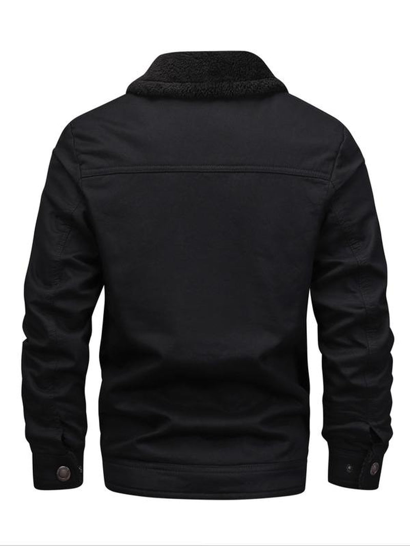 Men'S Solid Button Front Pocket Fleece Jacket, Regular Fit Casual Long Sleeve Thermal Lined Collared Outerwear for Winter, Men'S Clothes for Daily Wear