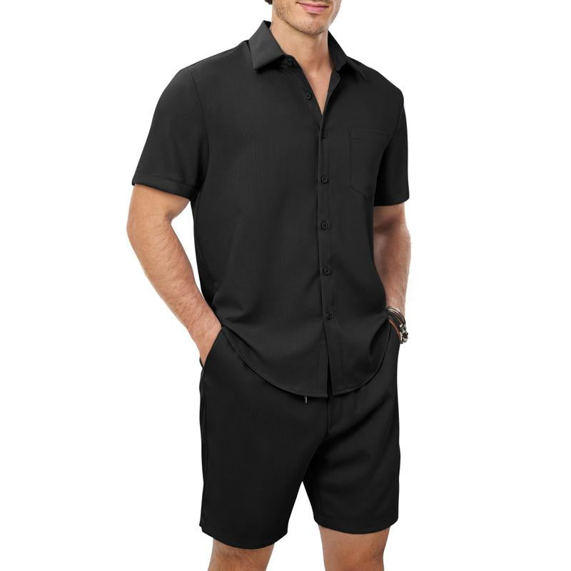 Dokotoo Men Menswear Men'S 2 Piece Casual Summer Beach Button down Shirt Shortsleeve Solid Shirts and Shorts Yoga Outfits Sets Suits Clothes