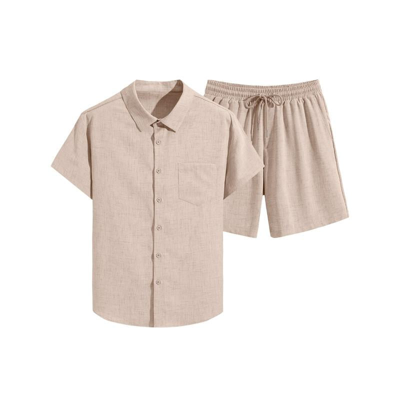 Dokotoo Men Menswear Men'S 2 Piece Casual Summer Beach Button down Shirt Shortsleeve Solid Shirts and Shorts Yoga Outfits Sets Suits Clothes