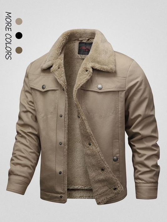 Men'S Solid Button Front Pocket Fleece Jacket, Regular Fit Casual Long Sleeve Thermal Lined Collared Outerwear for Winter, Men'S Clothes for Daily Wear