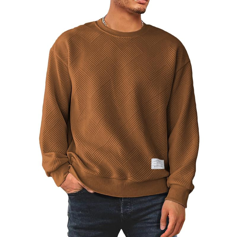 Dokotoo Men Men'S Crewneck Sweatshirts Soild Color Geometric Texture Long Sleeve Casual Pullover Shirt