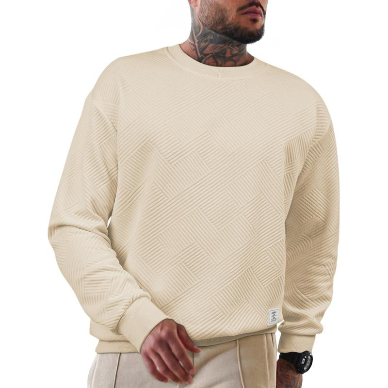 Dokotoo Men Men'S Crewneck Sweatshirts Soild Color Geometric Texture Long Sleeve Casual Pullover Shirt