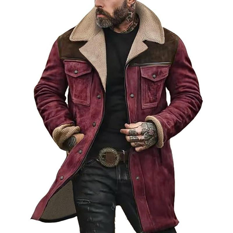 Mens Western Cowboy Jacket Vintage Suede Jacket Long Trench Coats Zip up Plush Collar Cowboy Peacoat Retro Tops Casual Menswear Fathersdaygift Soft Fleece Hoodie Jacket Western Clothing Jackets Letterman Ffa Jacket Western Clothing Windbreakers Leather