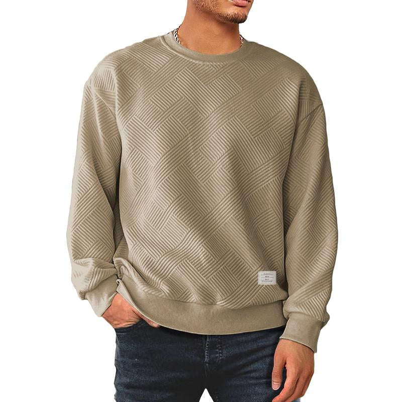 Dokotoo Men Men'S Crewneck Sweatshirts Soild Color Geometric Texture Long Sleeve Casual Pullover Shirt