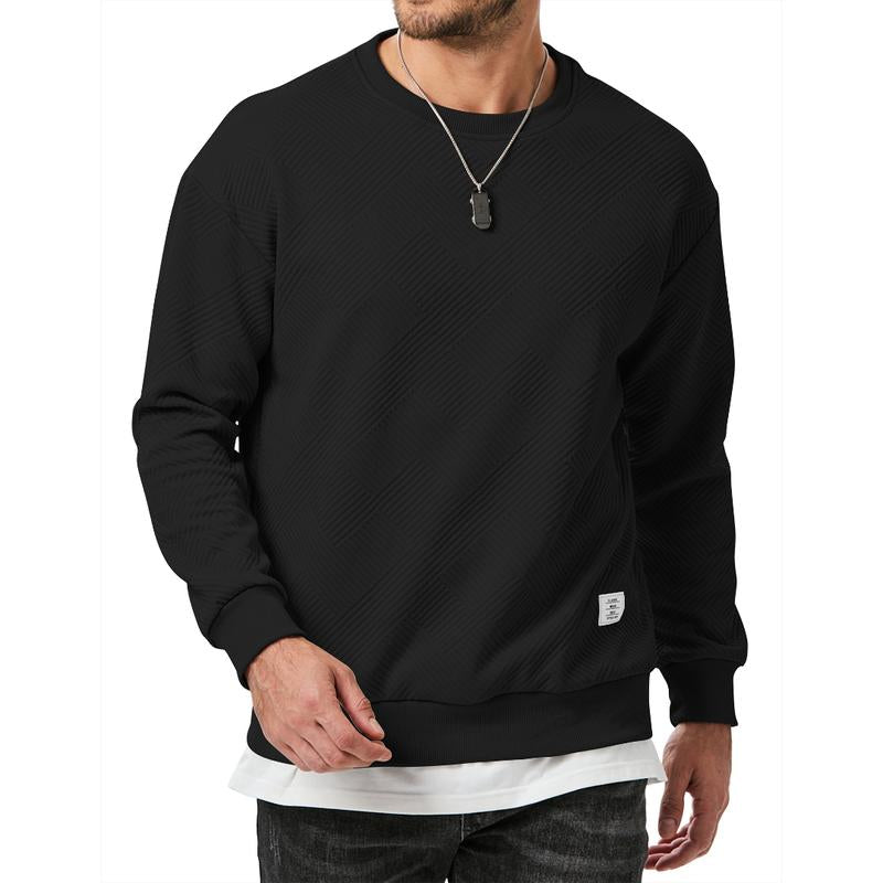 Dokotoo Men Men'S Crewneck Sweatshirts Soild Color Geometric Texture Long Sleeve Casual Pullover Shirt