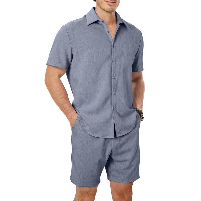 Dokotoo Men Menswear Men'S 2 Piece Casual Summer Beach Button down Shirt Shortsleeve Solid Shirts and Shorts Yoga Outfits Sets Suits Clothes