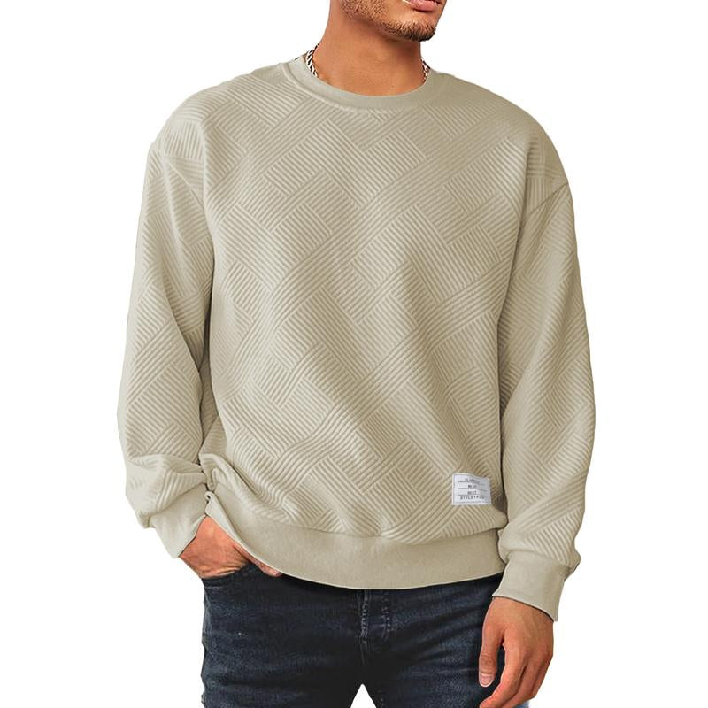Dokotoo Men Men'S Crewneck Sweatshirts Soild Color Geometric Texture Long Sleeve Casual Pullover Shirt