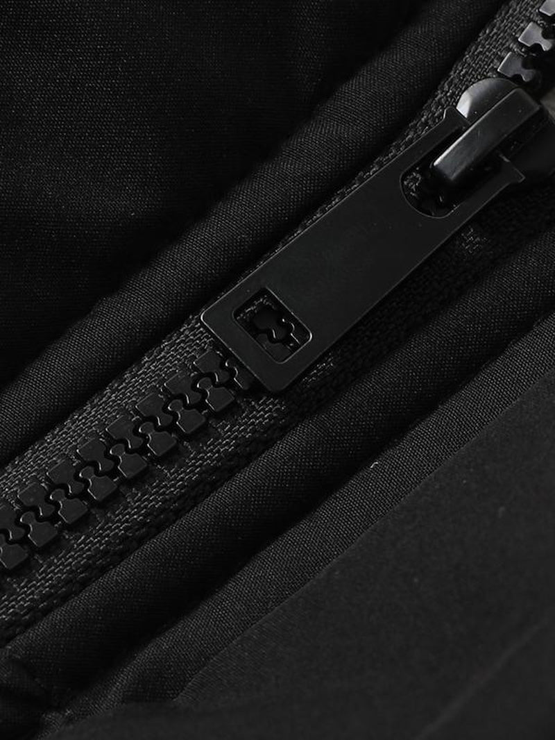 Men'S Solid Color Patched Zip up Longsleeves Hooded Winter Coat Jackets, Regular Fit Casual Long Sleeve Waterproof Warm Winter Jacket for Winter, Men'S Clothes for Daily Wear