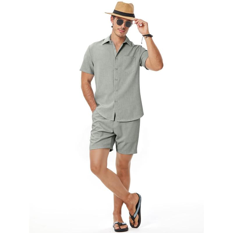 Dokotoo Men Menswear Men'S 2 Piece Casual Summer Beach Button down Shirt Shortsleeve Solid Shirts and Shorts Yoga Outfits Sets Suits Clothes