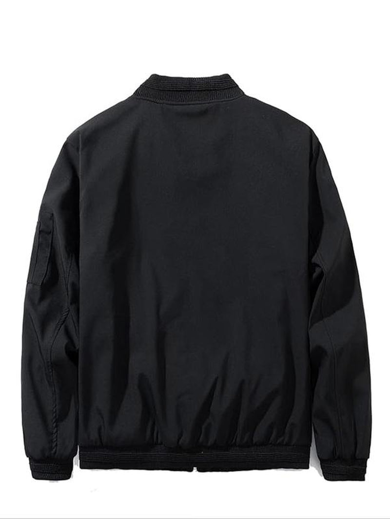 Men'S Colorblock Zip up Pocket Bomber Jacket, Casual Long Sleeve Stand Collar Windproof Outerwear for Spring & Fall, Men'S Clothes for Daily Wear