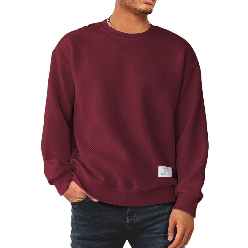 Dokotoo Men Men'S Crewneck Sweatshirts Soild Color Geometric Texture Long Sleeve Casual Pullover Shirt