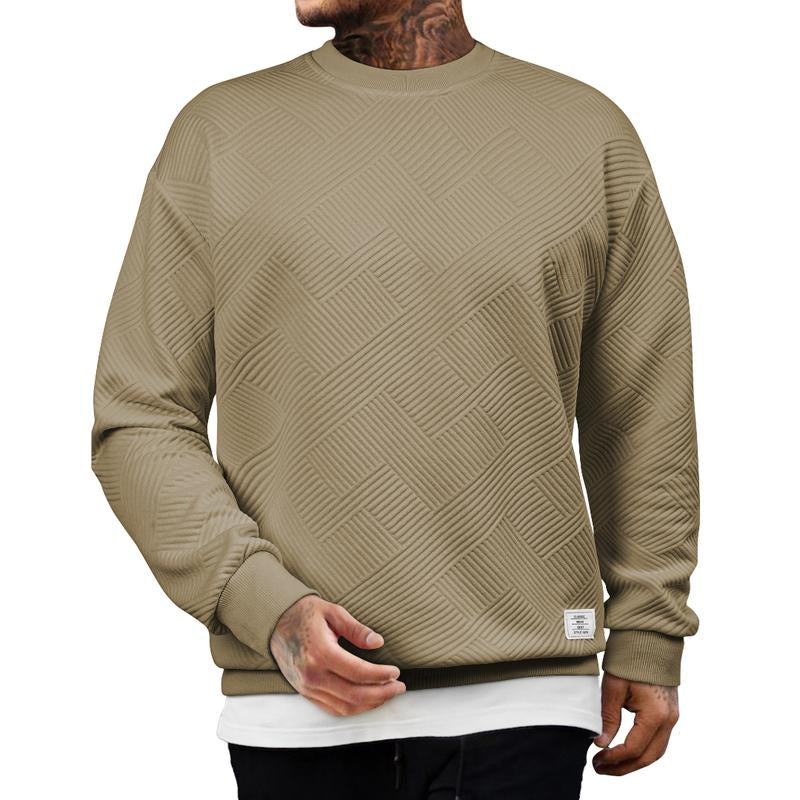 Dokotoo Men Men'S Crewneck Sweatshirts Soild Color Geometric Texture Long Sleeve Casual Pullover Shirt