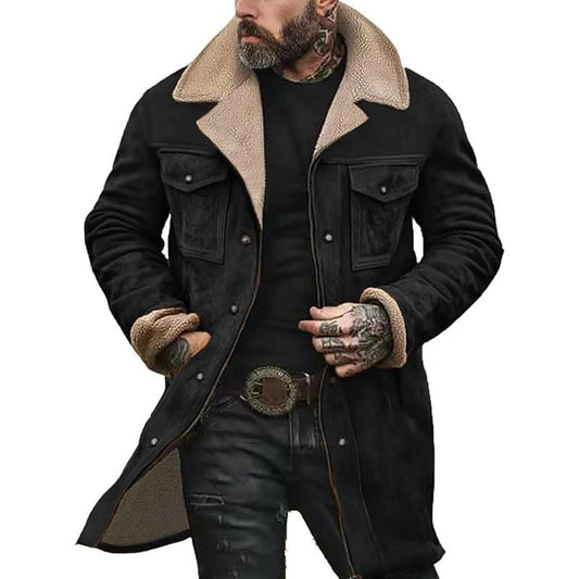 Mens Western Cowboy Jacket Vintage Suede Jacket Long Trench Coats Zip up Plush Collar Cowboy Peacoat Retro Tops Casual Menswear Fathersdaygift Soft Fleece Hoodie Jacket Western Clothing Jackets Letterman Ffa Jacket Western Clothing Windbreakers Leather