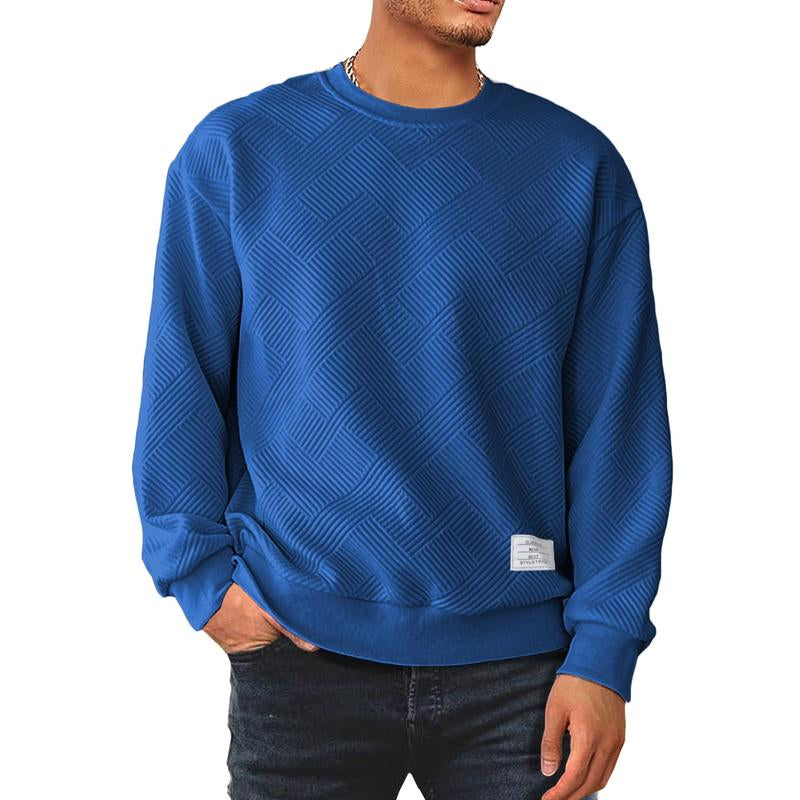 Dokotoo Men Men'S Crewneck Sweatshirts Soild Color Geometric Texture Long Sleeve Casual Pullover Shirt