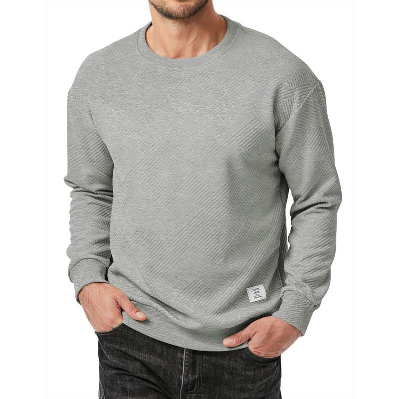 Dokotoo Men Men'S Crewneck Sweatshirts Soild Color Geometric Texture Long Sleeve Casual Pullover Shirt