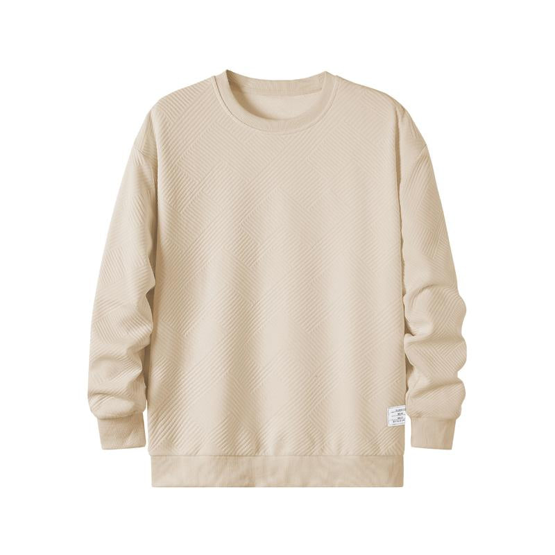 Dokotoo Men Men'S Crewneck Sweatshirts Soild Color Geometric Texture Long Sleeve Casual Pullover Shirt