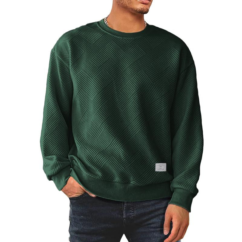 Dokotoo Men Men'S Crewneck Sweatshirts Soild Color Geometric Texture Long Sleeve Casual Pullover Shirt
