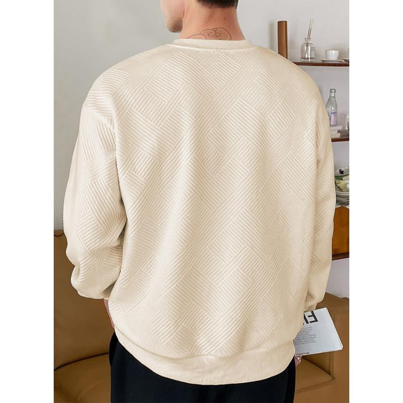 Dokotoo Men Men'S Crewneck Sweatshirts Soild Color Geometric Texture Long Sleeve Casual Pullover Shirt