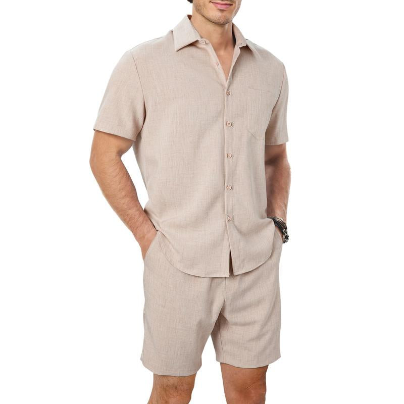 Dokotoo Men Menswear Men'S 2 Piece Casual Summer Beach Button down Shirt Shortsleeve Solid Shirts and Shorts Yoga Outfits Sets Suits Clothes