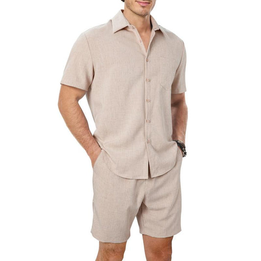 Dokotoo Men Menswear Men'S 2 Piece Casual Summer Beach Button down Shirt Shortsleeve Solid Shirts and Shorts Yoga Outfits Sets Suits Clothes