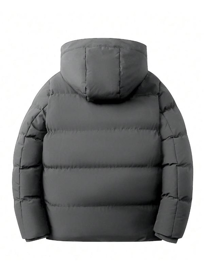 Men'S Solid Color Patched Zip up Longsleeves Hooded Winter Coat Jackets, Regular Fit Casual Long Sleeve Waterproof Warm Winter Jacket for Winter, Men'S Clothes for Daily Wear