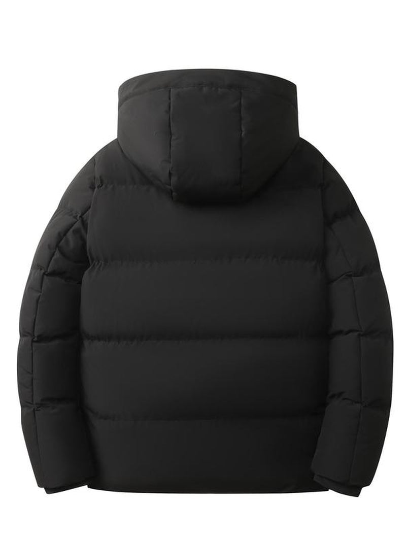 Men'S Solid Color Patched Zip up Longsleeves Hooded Winter Coat Jackets, Regular Fit Casual Long Sleeve Waterproof Warm Winter Jacket for Winter, Men'S Clothes for Daily Wear
