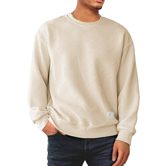 Dokotoo Men Men'S Crewneck Sweatshirts Soild Color Geometric Texture Long Sleeve Casual Pullover Shirt