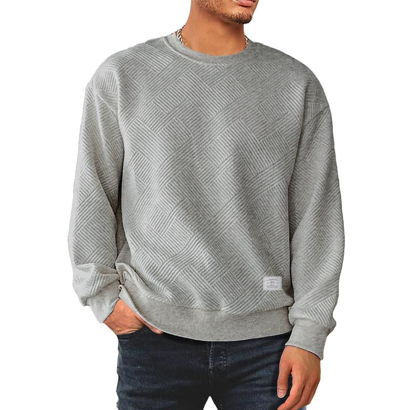 Dokotoo Men Men'S Crewneck Sweatshirts Soild Color Geometric Texture Long Sleeve Casual Pullover Shirt