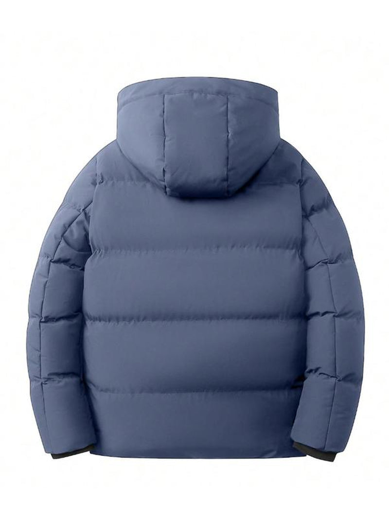 Men'S Solid Color Patched Zip up Longsleeves Hooded Winter Coat Jackets, Regular Fit Casual Long Sleeve Waterproof Warm Winter Jacket for Winter, Men'S Clothes for Daily Wear