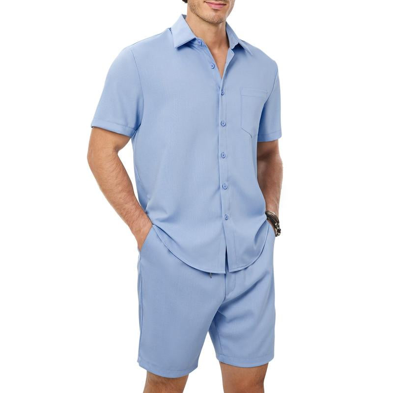 Dokotoo Men Menswear Men'S 2 Piece Casual Summer Beach Button down Shirt Shortsleeve Solid Shirts and Shorts Yoga Outfits Sets Suits Clothes