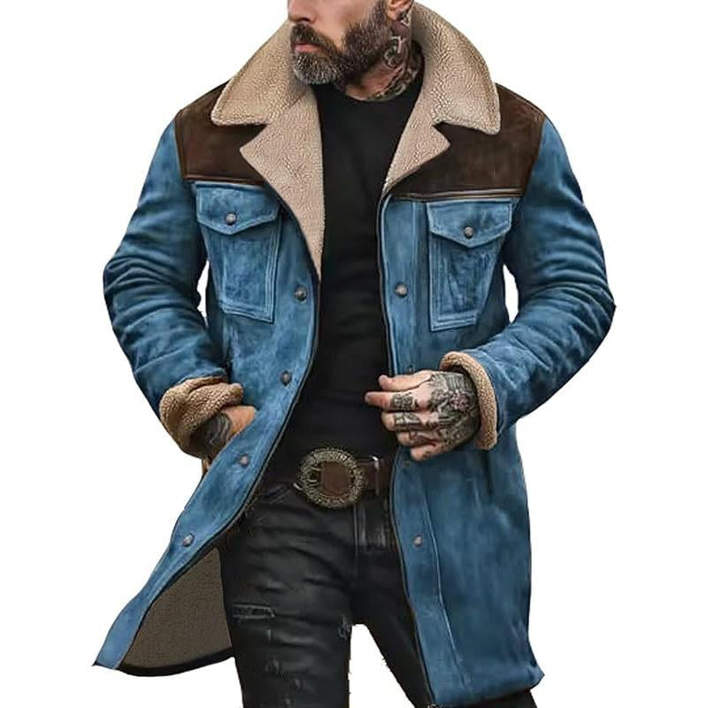 Mens Western Cowboy Jacket Vintage Suede Jacket Long Trench Coats Zip up Plush Collar Cowboy Peacoat Retro Tops Casual Menswear Fathersdaygift Soft Fleece Hoodie Jacket Western Clothing Jackets Letterman Ffa Jacket Western Clothing Windbreakers Leather