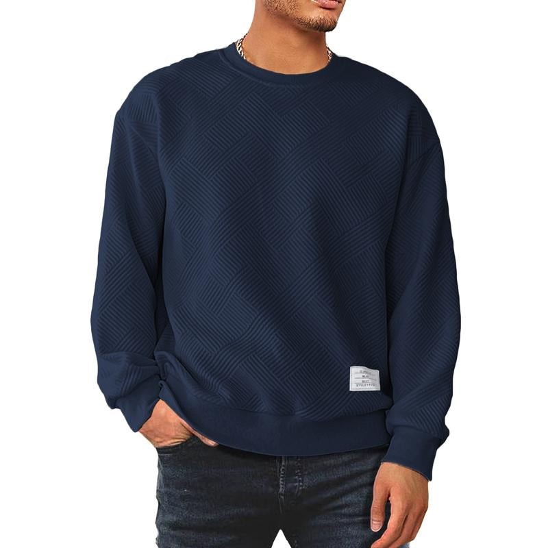 Dokotoo Men Men'S Crewneck Sweatshirts Soild Color Geometric Texture Long Sleeve Casual Pullover Shirt